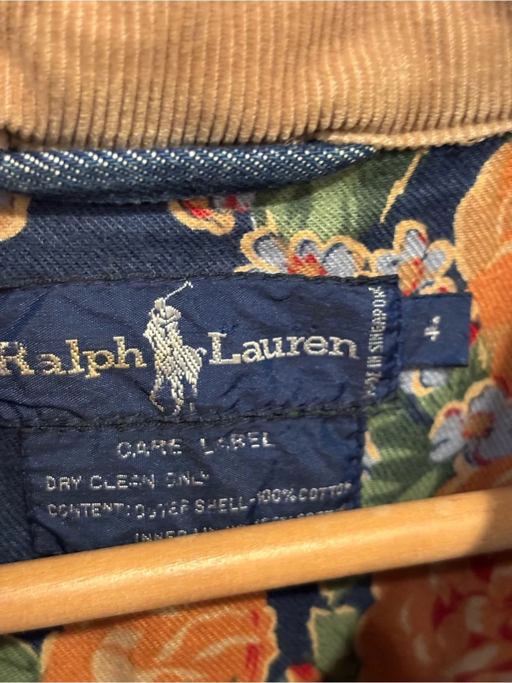Ralph Lauren Blue Label Floral-Lined Jacket with Tan Corduroy Collar - Picture 3 of 8